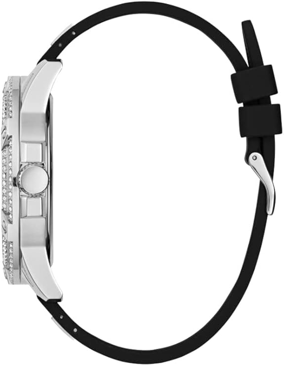 Guess Quartz Black Silicone Strap Silver Dial 48mm Men's Watch - GW0537G1