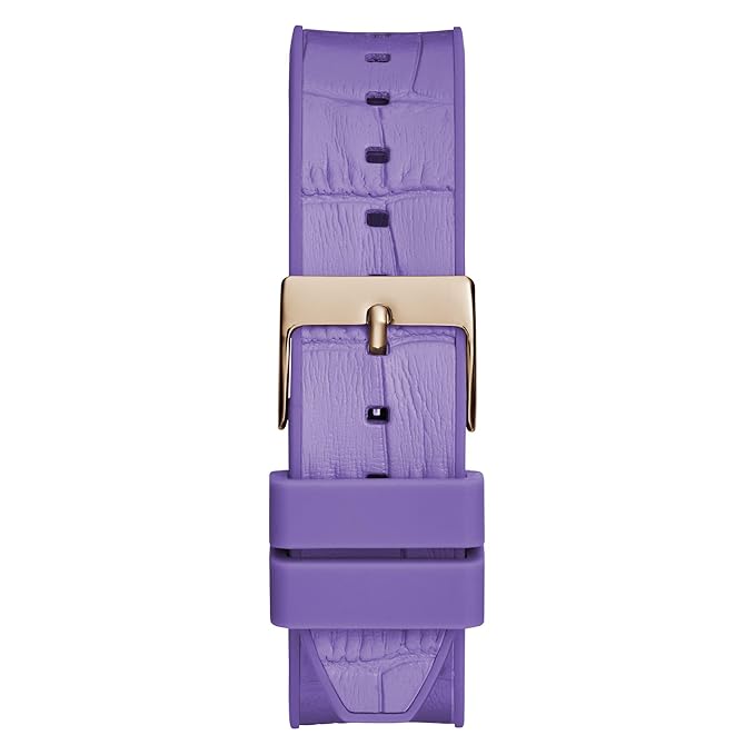 Guess women's watch purple rubber strap with rose gold-tone buckle and clasp