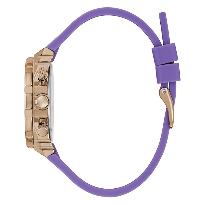 Guess women's watch with purple rubber strap and rose gold-tone case