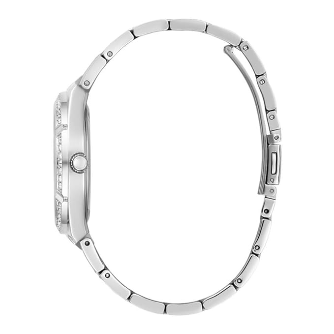 GUESS GW0604L1 watch side profile showing crystal-set bezel and link bracelet