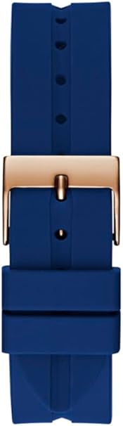 GUESS GW0618L2 blue silicone strap with rose gold buckle and hardware detail
