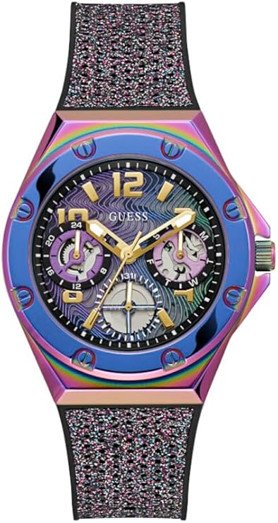Guess Multifunction Analog Purple Dial Black Rubber Strap Women Watch - GW0620L4