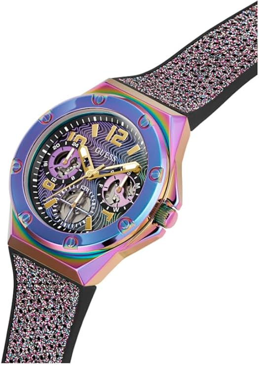 Guess Multifunction Analog Purple Dial Black Rubber Strap Women Watch - GW0620L4