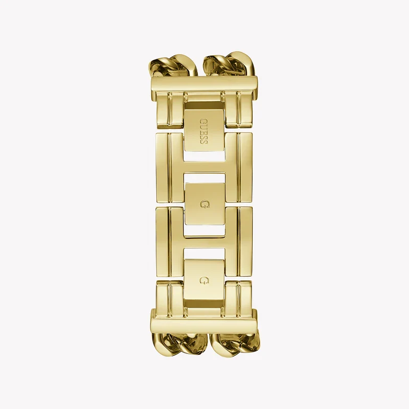 Guess GW0669L1 women's watch caseback showing gold bracelet construction