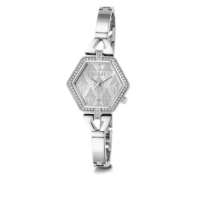 GUESS GW0680L1 silver hexagon women's watch with crystal-set bezel