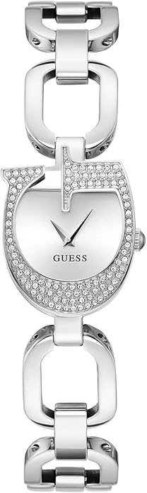 GUESS GW0683L1 silver-tone women's watch with crystal-encrusted bezel and link bracelet