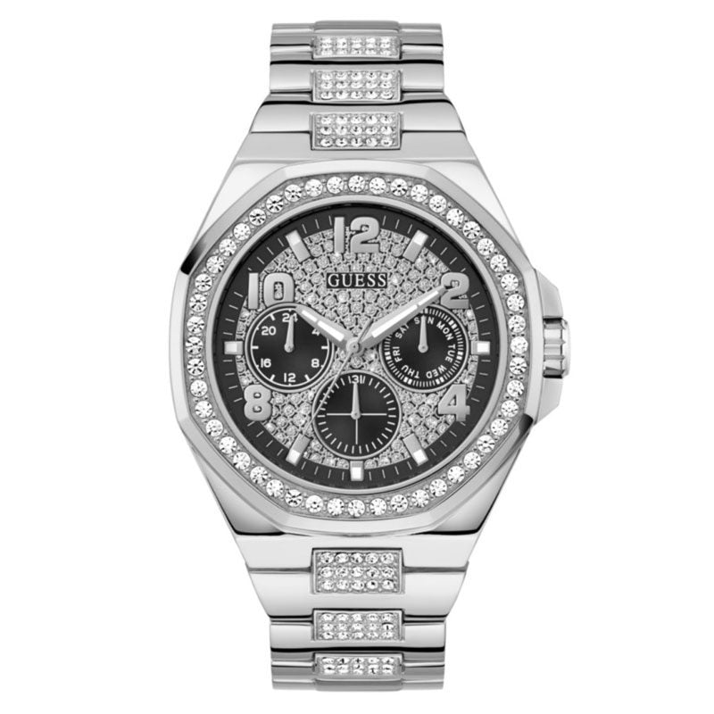 Guess Quartz Silver Stainless Steel Silver & Black Dial 46mm Men's Watch - GW0785G3