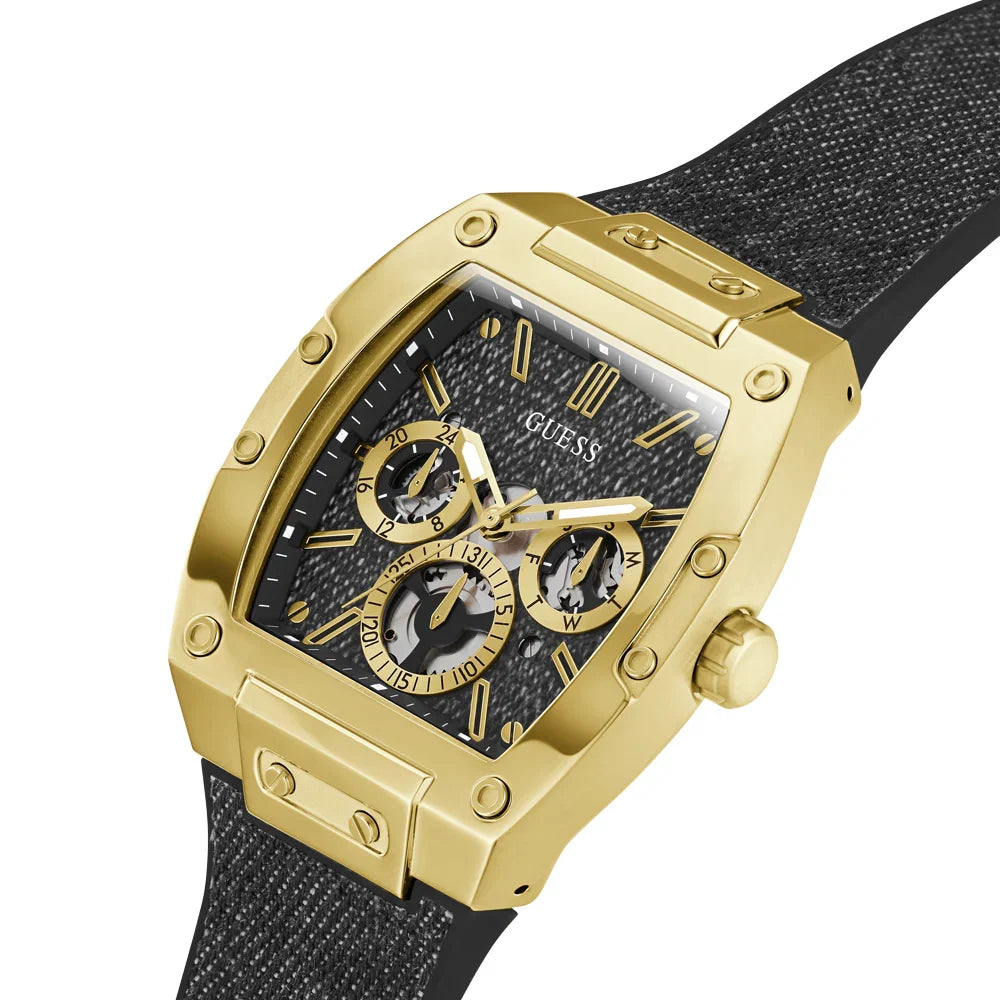 Guess Gold Stainless Steel, Black Silicone Men's Watch- GW0786G1