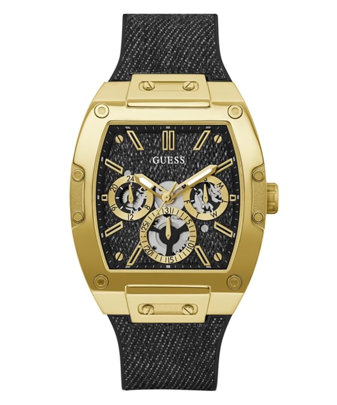Guess Gold Stainless Steel, Black Silicone Men's Watch- GW0786G1