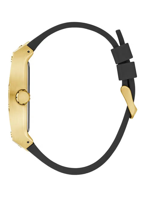 Guess Gold Stainless Steel, Black Silicone Men's Watch- GW0786G1