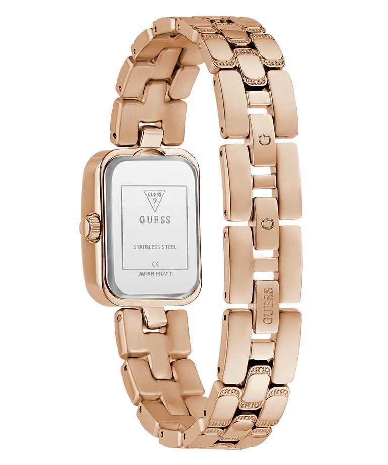 GUESS GW0865l3 rose gold stainless steel ladies watch side view showing link bracelet