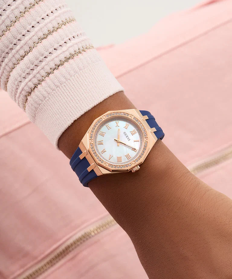 GUESS Blue Rose Gold Tone Analog Ladies Watch - GW0872L3