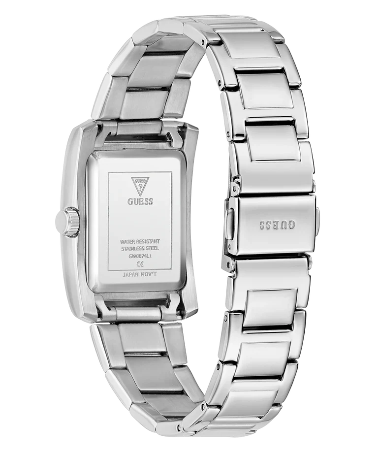 Guess Silver-Tone Crystal Square Analog Watch - GW0874L1