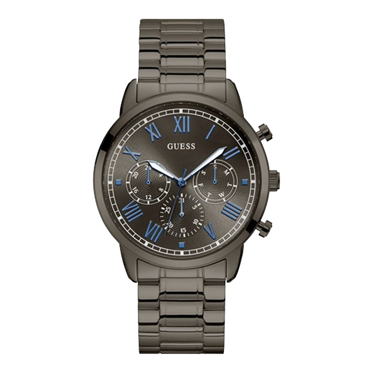 Guess Hendrix men's chronograph watch with stainless steel case, grey dial, and Roman numerals