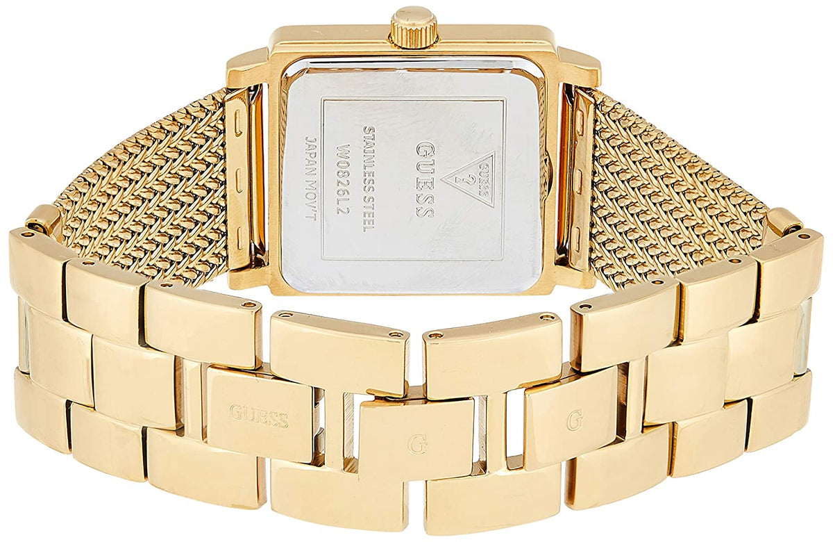 Back of Guess Highline watch showing gold-tone case back with model number engraving