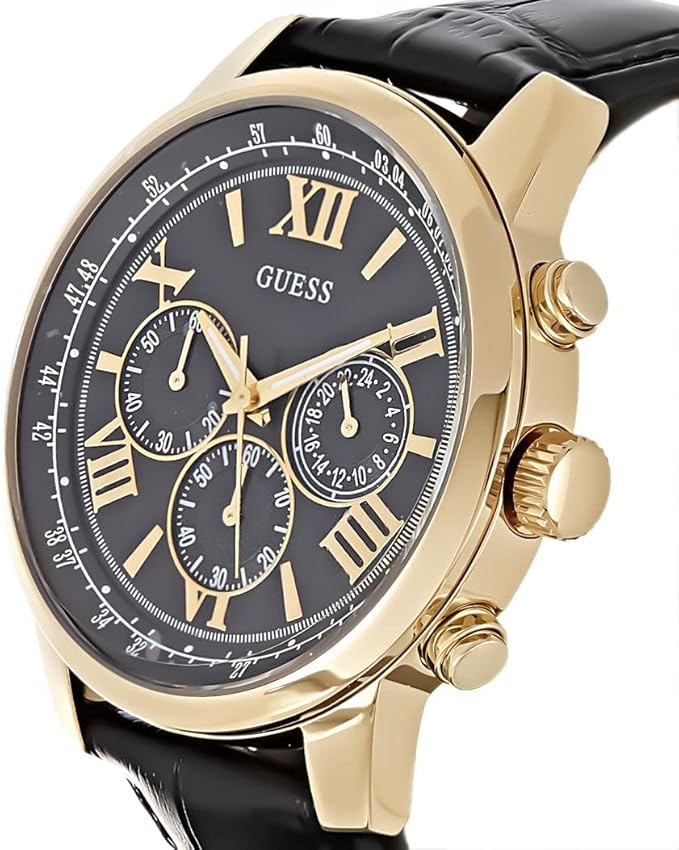 Guess HORIZON 42mm Black Leather Band Steel Case Quartz Analog Men's Watch - W0380G7