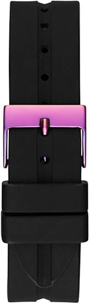 Guess Libra black silicone strap with multicolor pattern detail and pink buckle