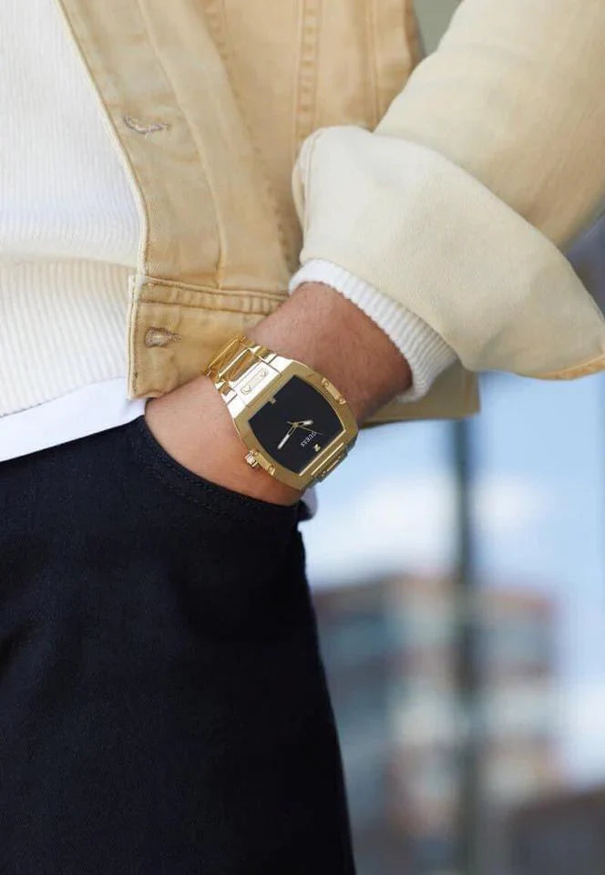 Guess Phoenix Black Dial Gold Steel Strap Men Watch - GW0387G2