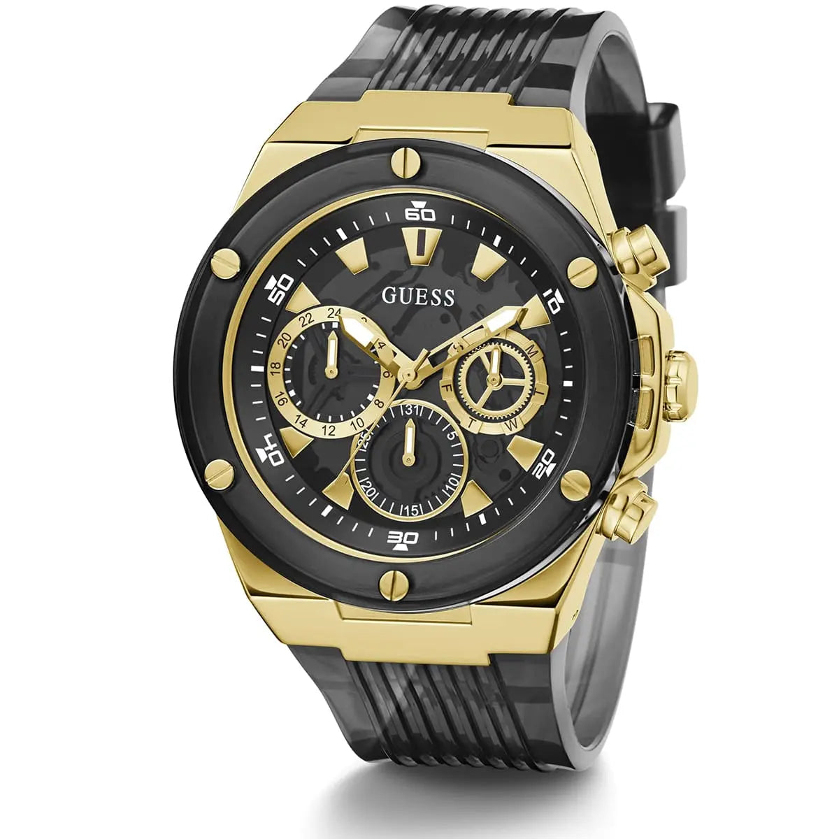 Guess Poseidon Chronograph Black Dial Black Silicone Strap Watch For Men - GW0425G1