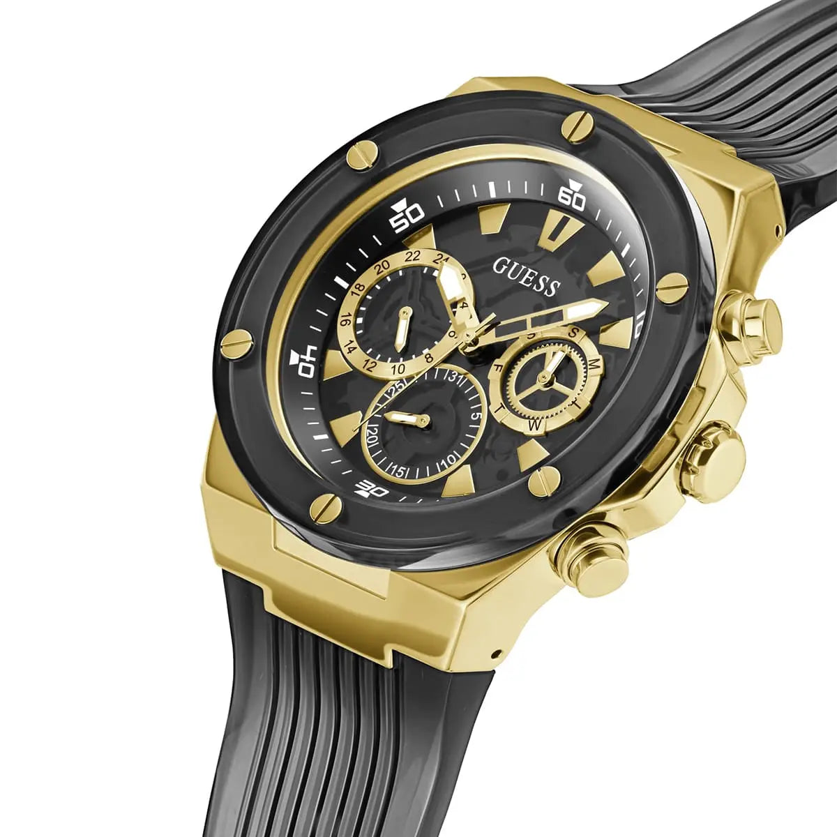 Guess Poseidon Chronograph Black Dial Black Silicone Strap Watch For Men - GW0425G1