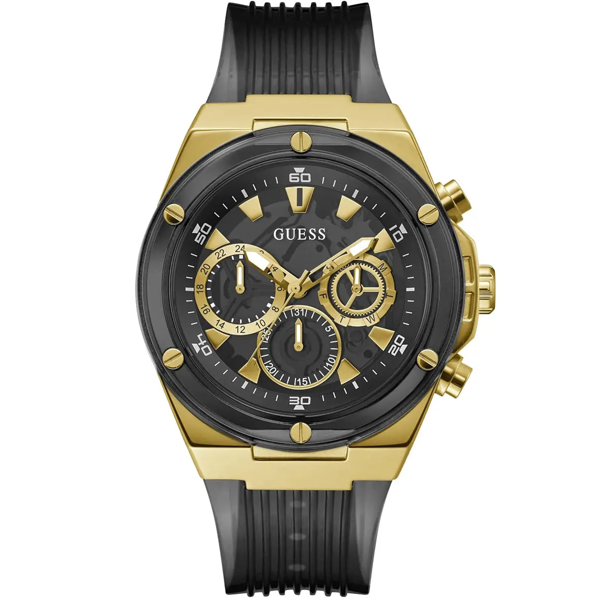 Guess Poseidon Chronograph Black Dial Black Silicone Strap Watch For Men - GW0425G1