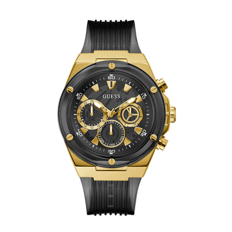 Guess Poseidon Chronograph Black Dial Black Silicone Strap Watch For Men - GW0425G1