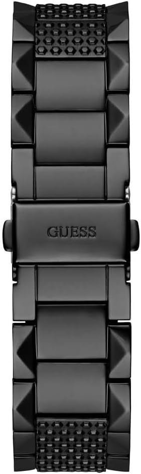 Black metal bracelet with pyramid studs and Guess branding on clasp