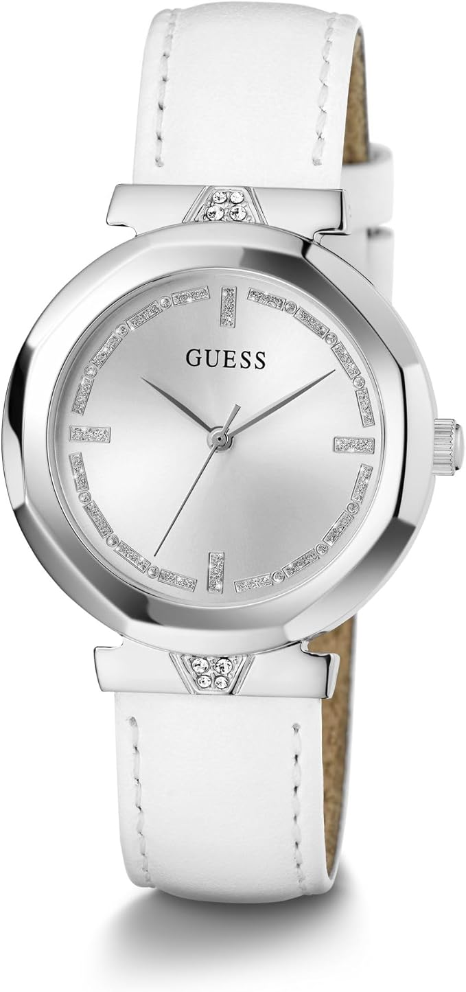 Guess Rumour Leather Silver Tone Round Dial Quartz Analog Women Watch - GW0689L1