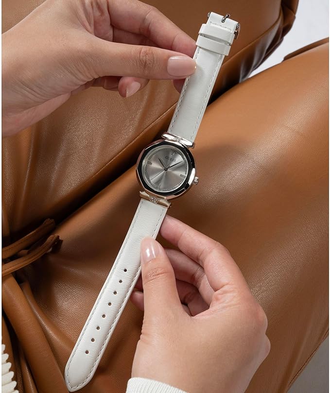 Guess Rumour Leather Silver Tone Round Dial Quartz Analog Women Watch - GW0689L1