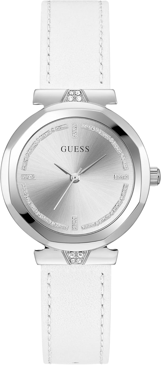 Guess Rumour Leather Silver Tone Round Dial Quartz Analog Women Watch - GW0689L1