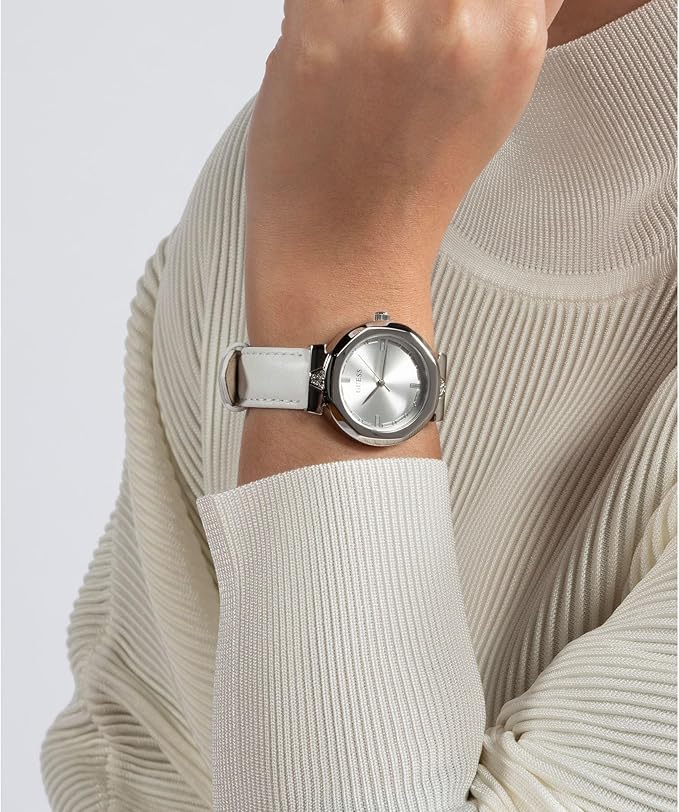 Guess Rumour Leather Silver Tone Round Dial Quartz Analog Women Watch - GW0689L1