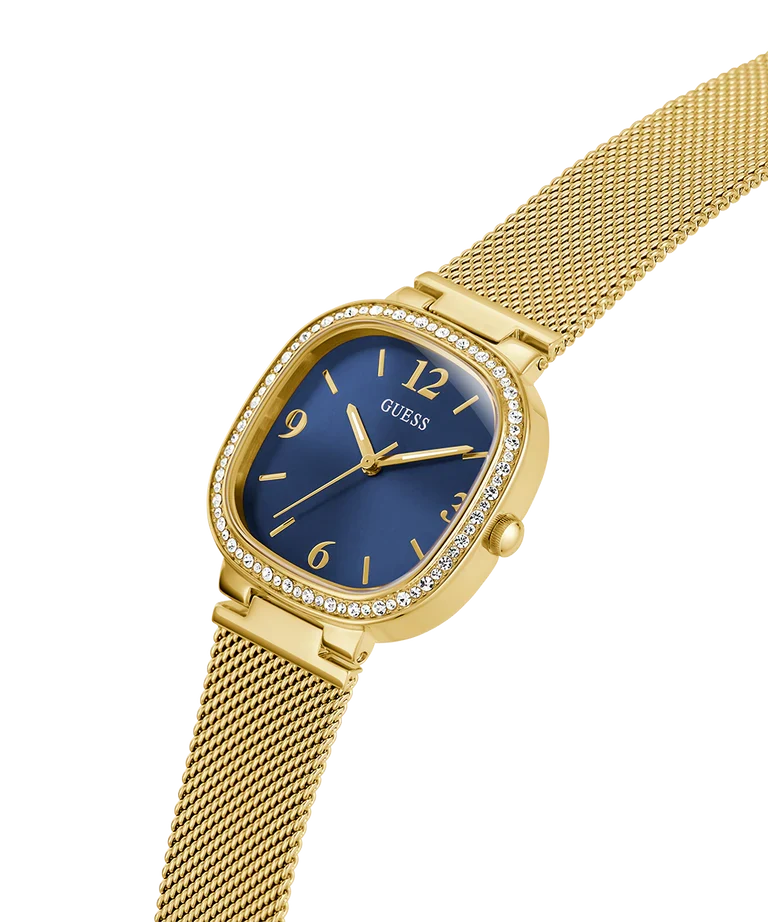 Guess Tapestry Blue Dial Gold Stainless Steel Watch - GW0354L6