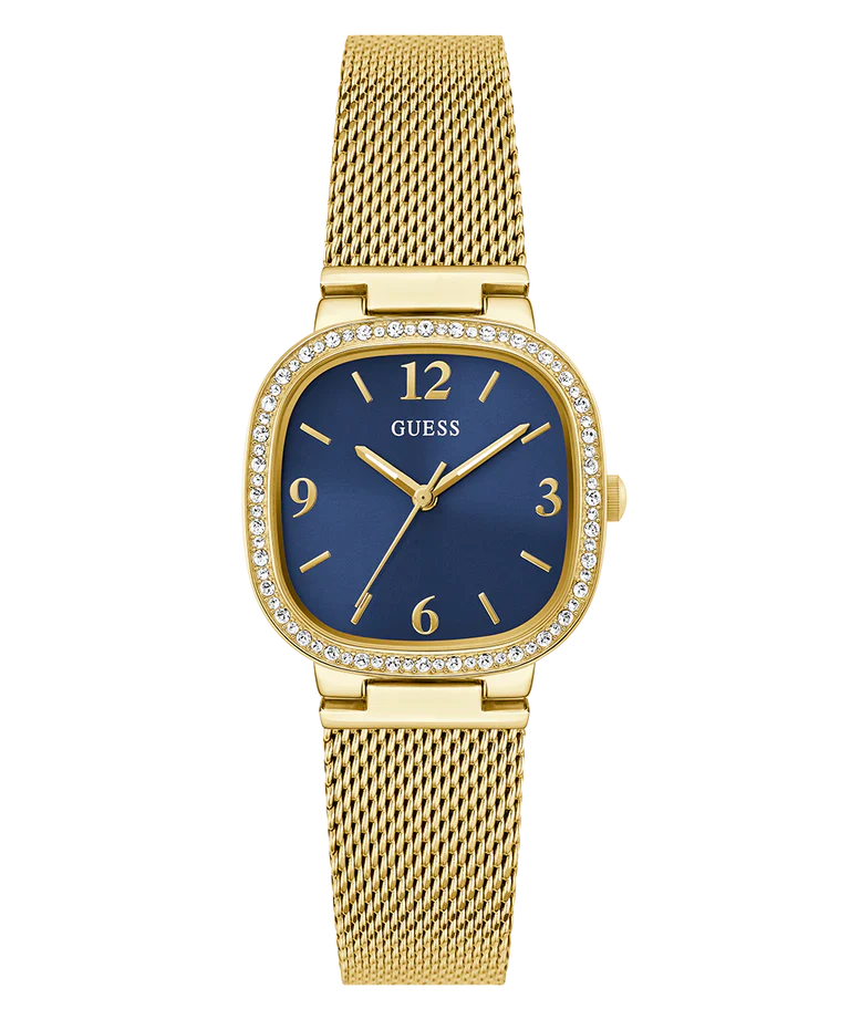 Guess Tapestry Blue Dial Gold Stainless Steel Watch - GW0354L6