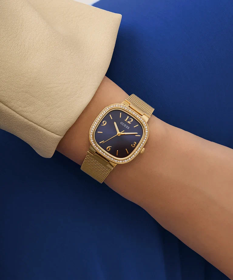 Guess Tapestry Blue Dial Gold Stainless Steel Watch - GW0354L6