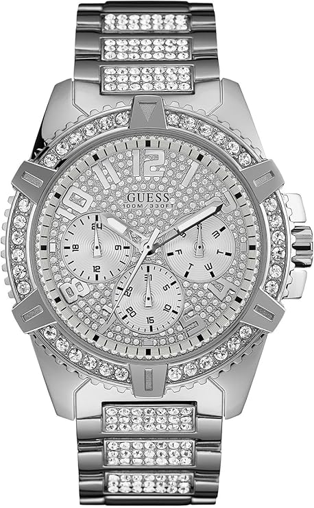 Guess silver chronograph men's watch with diamond-set dial and bezel