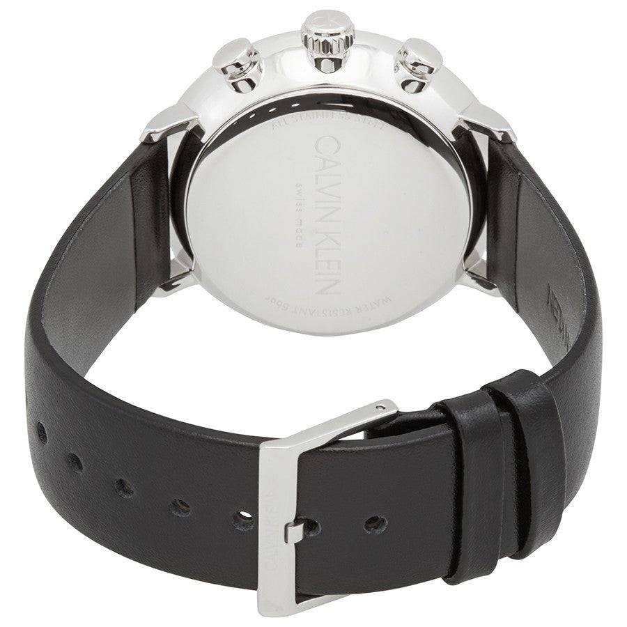 Guess watch caseback showing stainless steel case back and black silicon strap