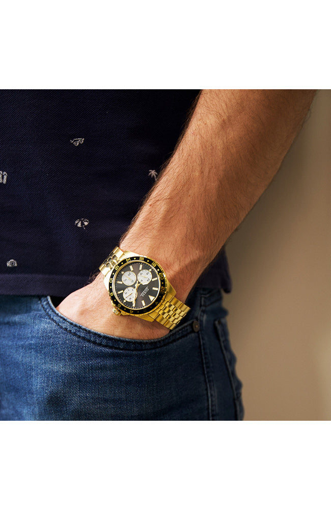 Guess Multifunction Black Dial Gold Steel Strap Men Watch - W1107G4