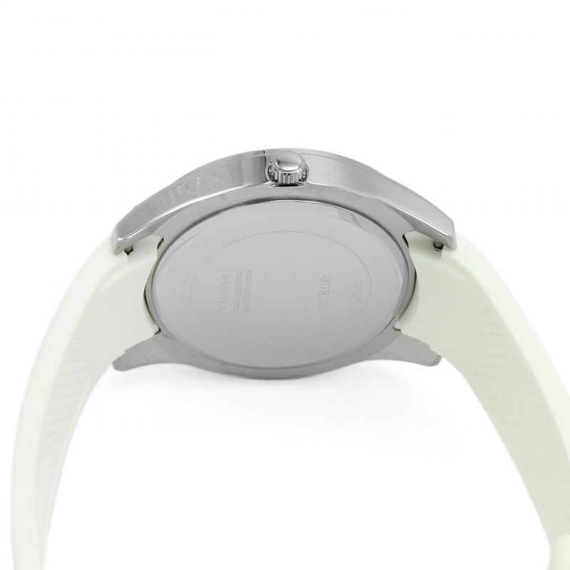 Guess Wanderlust Crystals Silver Dial White Rubber Strap Women Watch - W1059L1