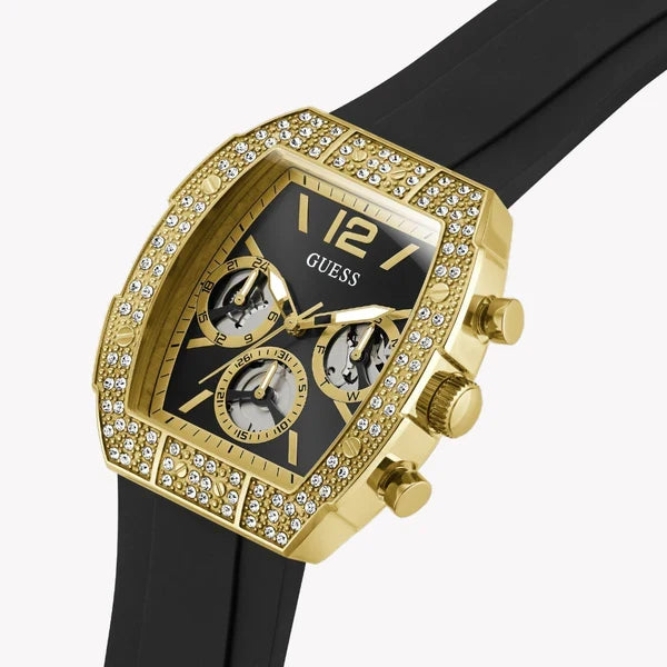 Guess Gold Stainless Steel, Black Silicone Men's Watch- GW0786G1