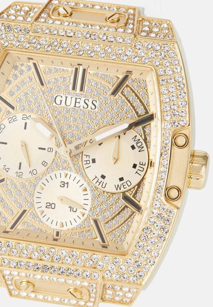 Guess Phoenix Multifunction Quartz Gold Dial White Silicon Strap Men Watch - GW0048G3