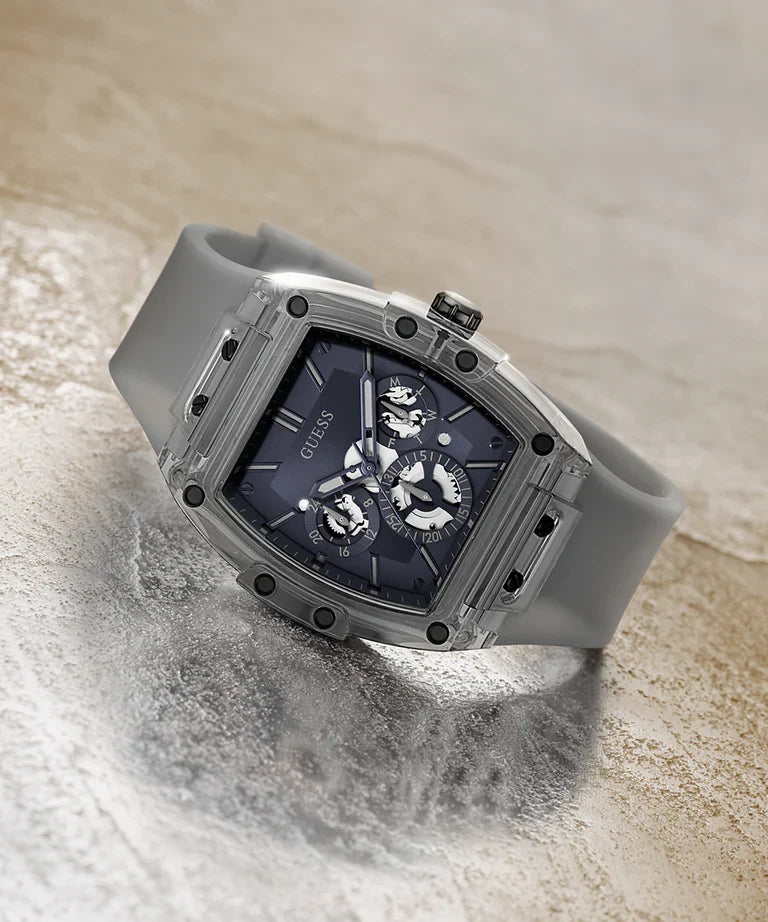 GUESS GW0203G9 grey multi-function mens watch on textured surface