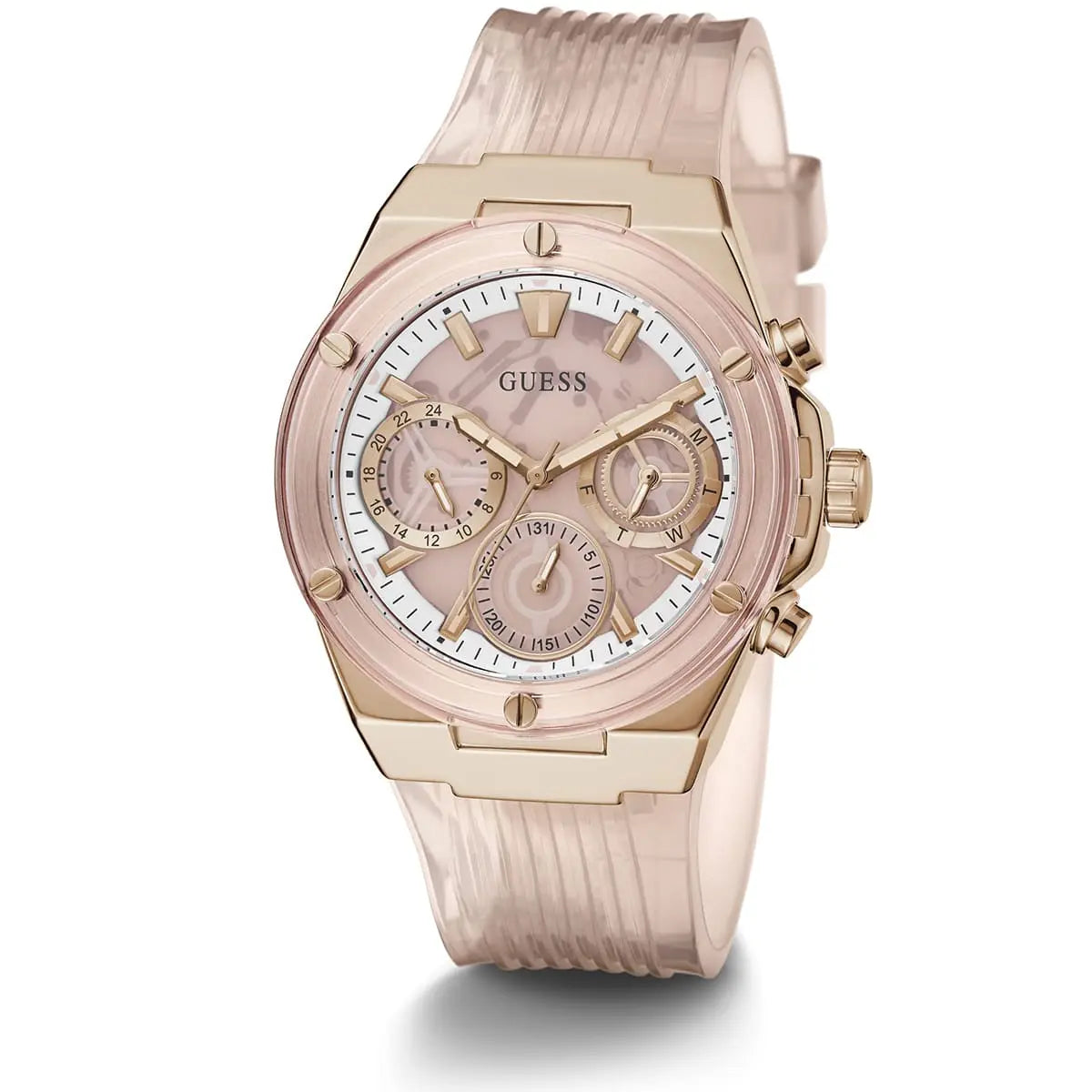 Guess Athena Rose Gold Dial Rose Gold Rubber Strap Women Watch - GW0409L3
