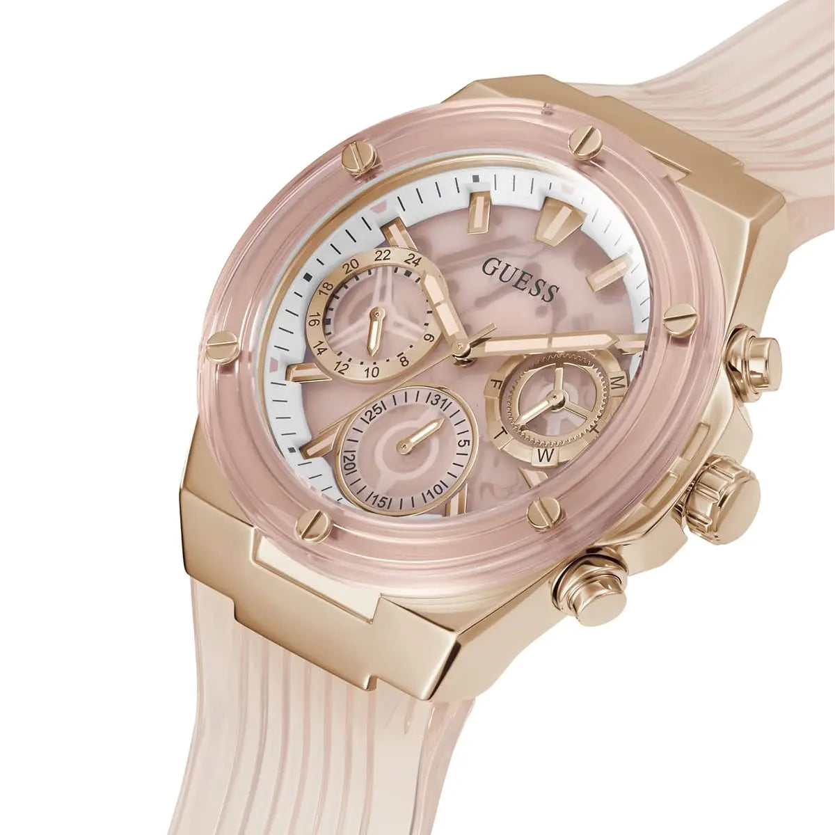 Guess Athena Rose Gold Dial Rose Gold Rubber Strap Women Watch - GW0409L3