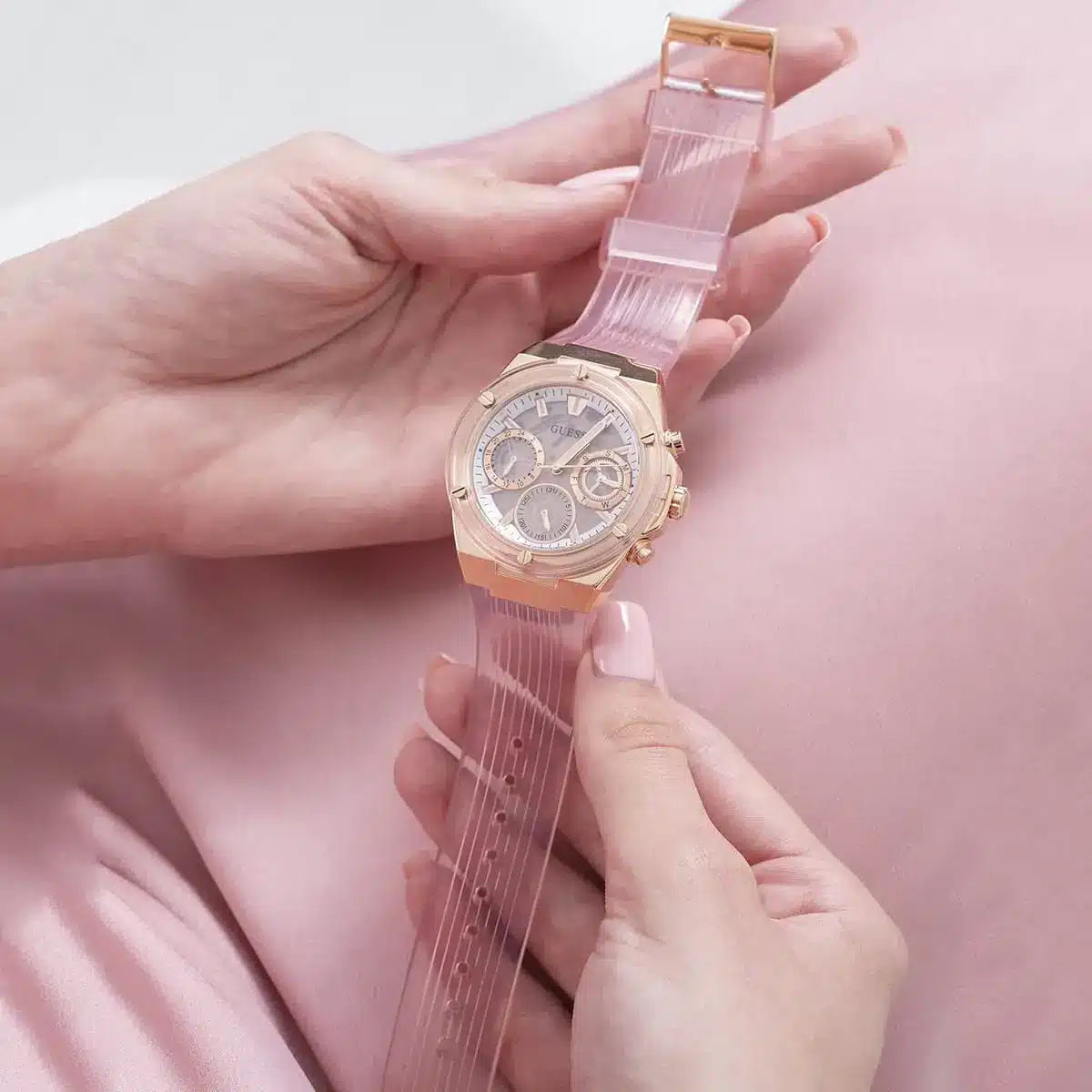 Guess Athena Rose Gold Dial Rose Gold Rubber Strap Women Watch - GW0409L3