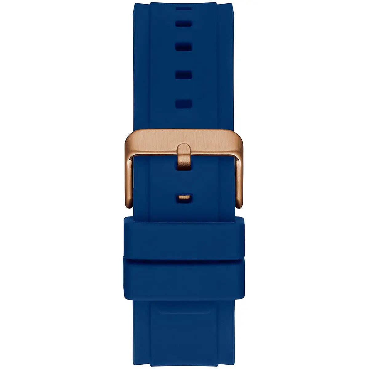 Guess Matrix blue rubber strap with rose gold buckle and adjustment holes