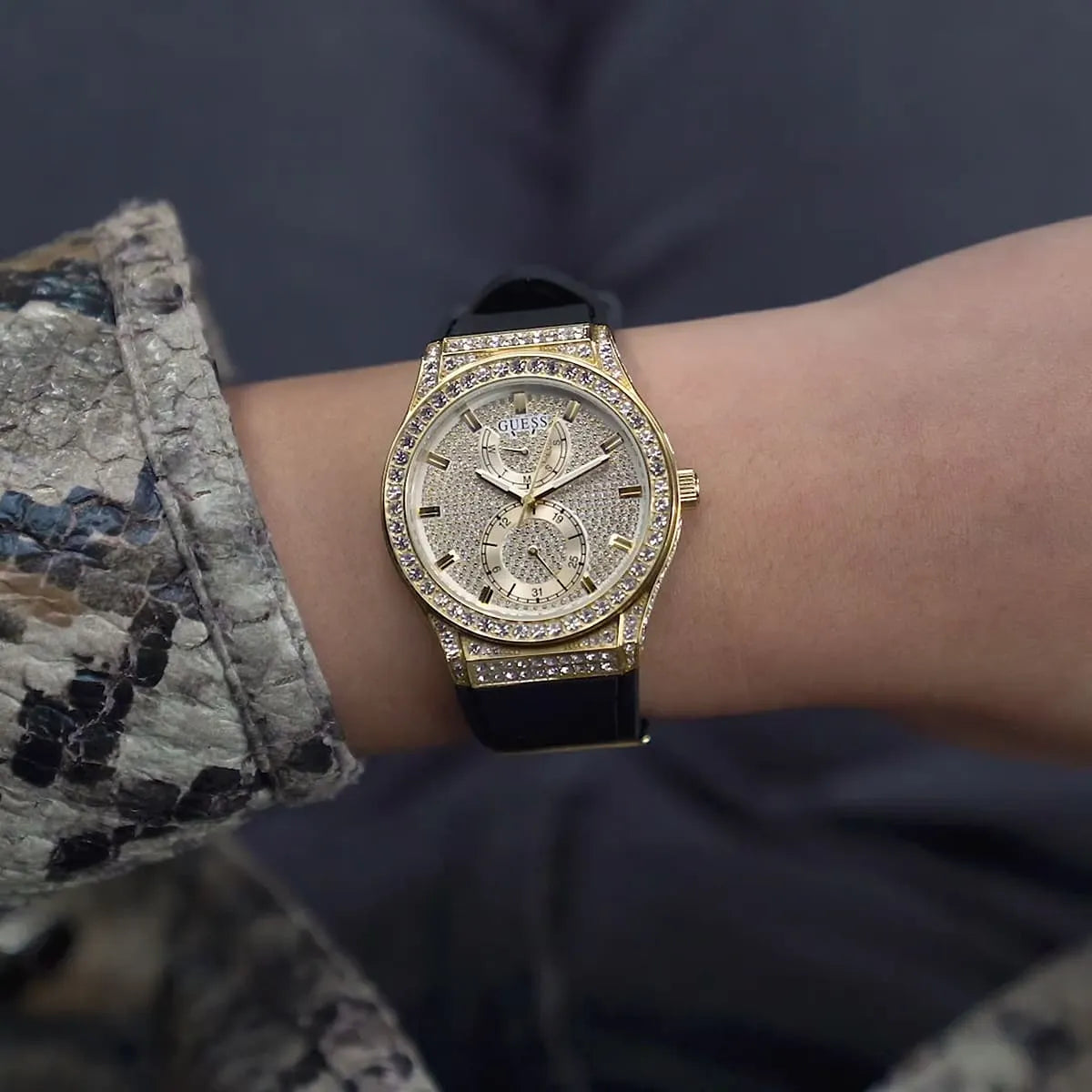 Guess Gold Tone Multifunction Crystallized Women's Watch - GW0439L2