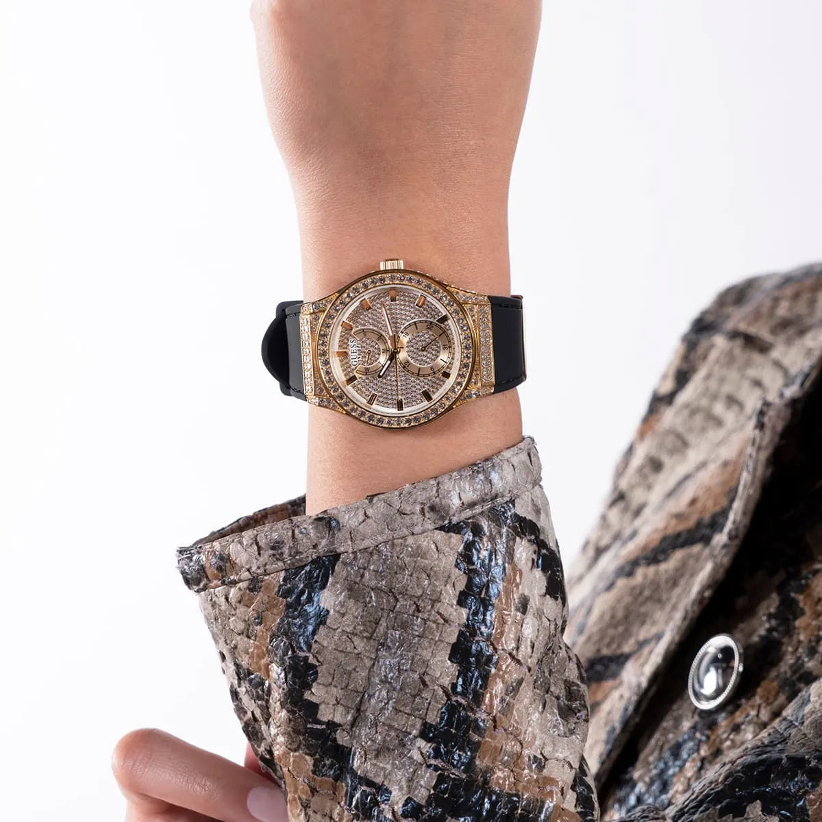Guess Gold Tone Multifunction Crystallized Women's Watch - GW0439L2