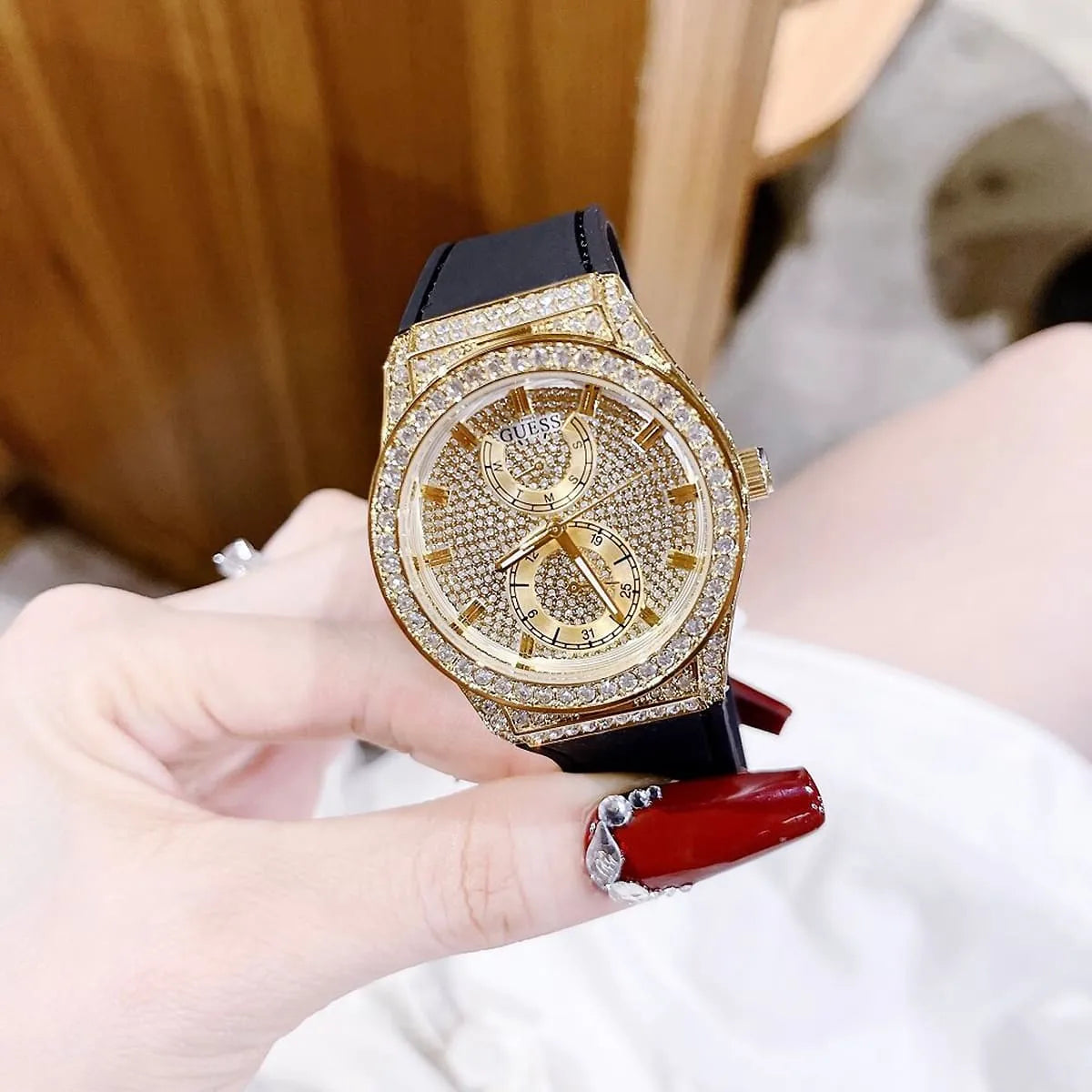Guess Gold Tone Multifunction Crystallized Women's Watch - GW0439L2