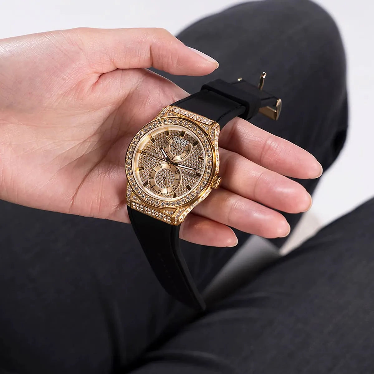 Guess Gold Tone Multifunction Crystallized Women's Watch - GW0439L2