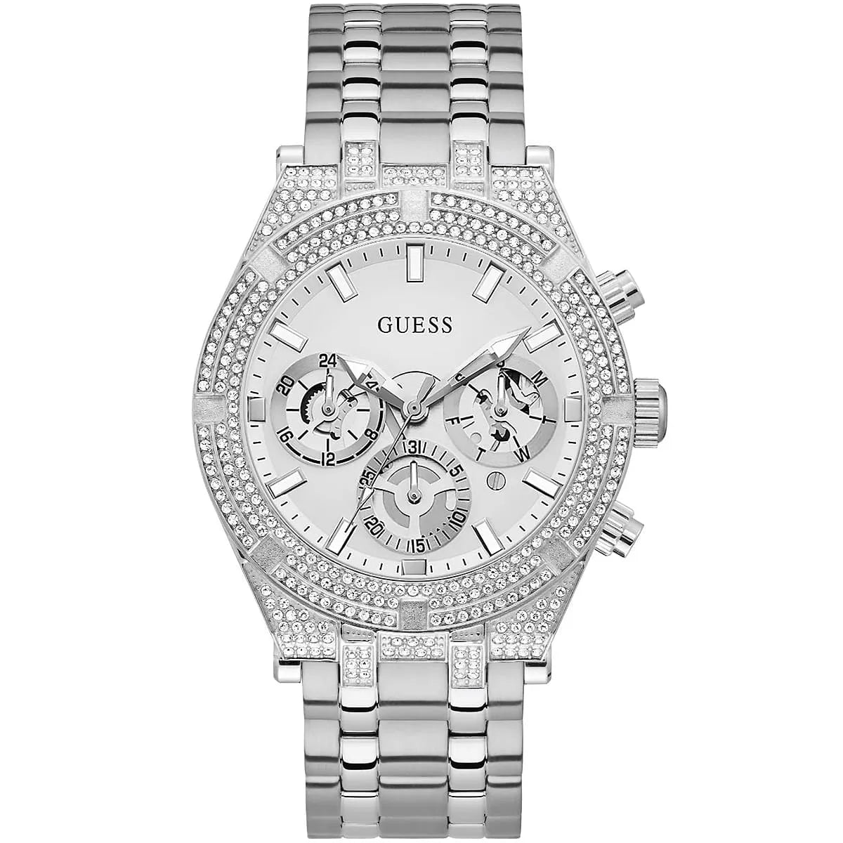 Guess GW0455G1 men's watch with silver dial, exposed chronograph subdials and crystal-set case